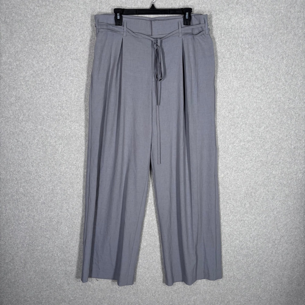 A New Day Pleated Wide Leg Pants 14 Gray Tie Waist Wrap Belt Pockets Trousers